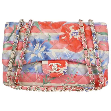 silk floral chanel flaps|Chanel Silk Floral Printed Classic Flap Bag .